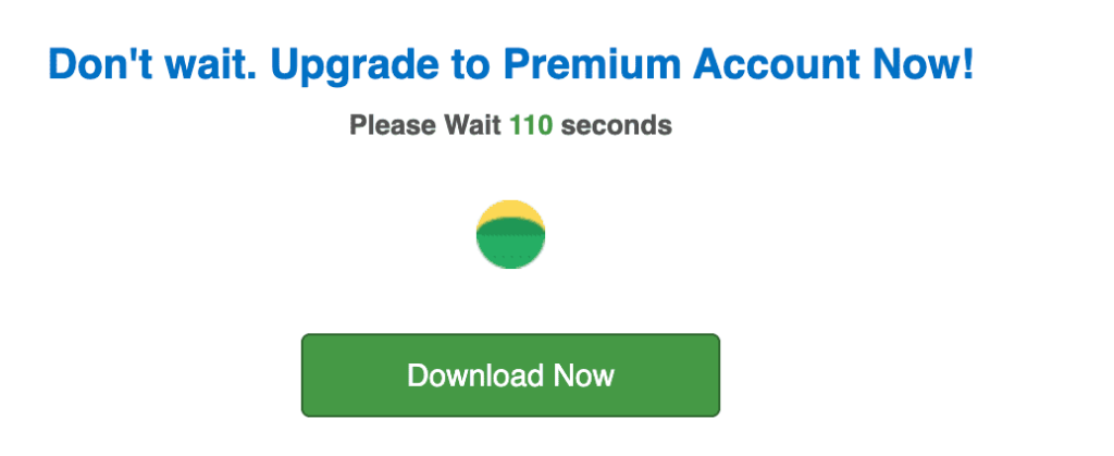 FileJoker free account screen showing a 110 second countdown before the download button activates